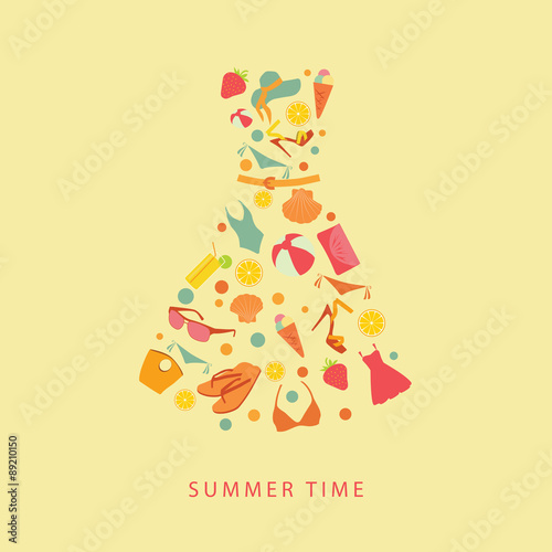 abstract illustration of a summer dress flat icons and elements