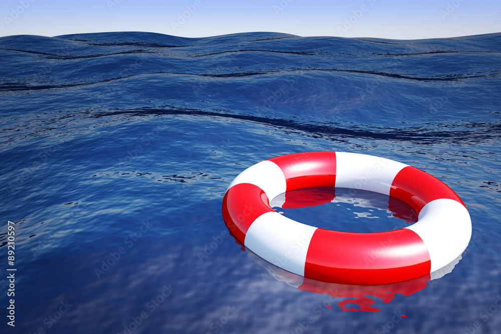 Naklejka premium 3 D render of life belt at sea.