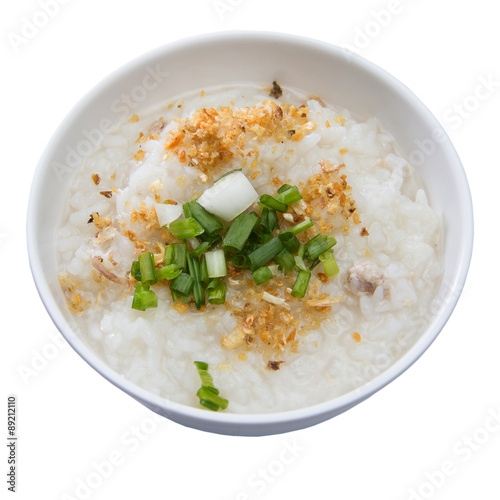 Fotografie Traditional thai porridge rice gruel in white bowl, congee