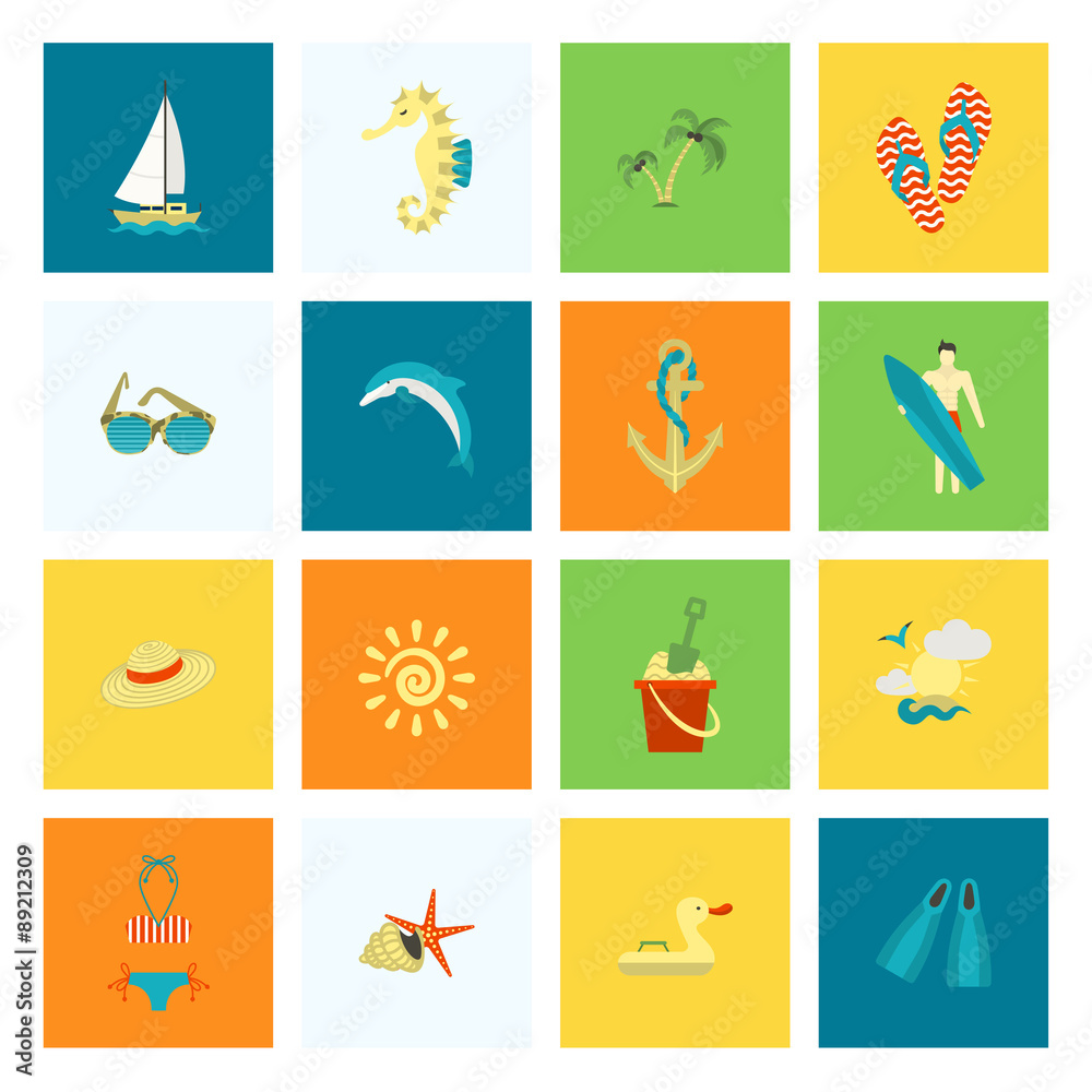 Summer and Beach Simple Flat Icons