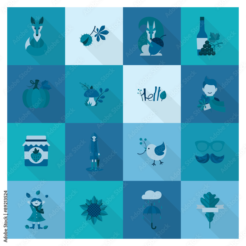 Set of Flat Autumn Icons Set of Flat Autumn Icons