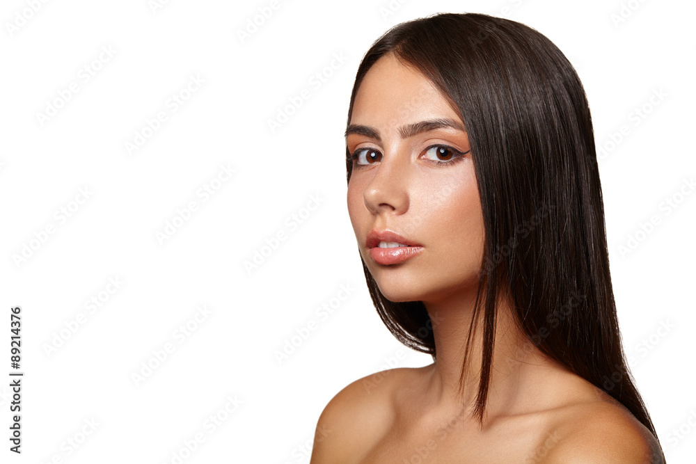 Obraz premium Beautiful young woman with fresh clean skin