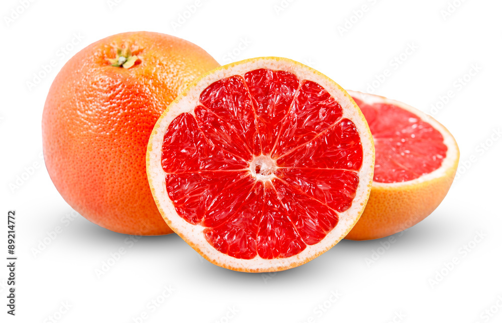 Fresh Grapefruit with juicy slice. Rich with vitamin C isolated on white background Fresh Grapefruit with juicy slice. Rich with vitamin C isolated on white background