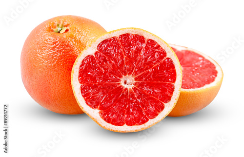 Fresh Grapefruit with juicy slice. Rich with vitamin C isolated on white background