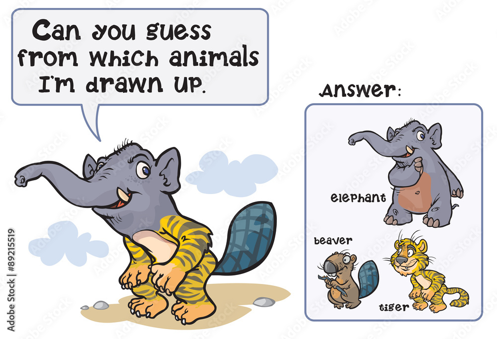 Funny Animal puzzle game- Guess the animals who compiled this creature.  Stock Vector | Adobe Stock