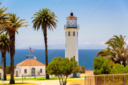 Palms and Point Vincente Lighthouse, Los Angeles, California photo