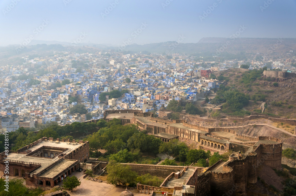 Jodhpur city in Rajasthan, India. View from the Mehrangarh Fort.