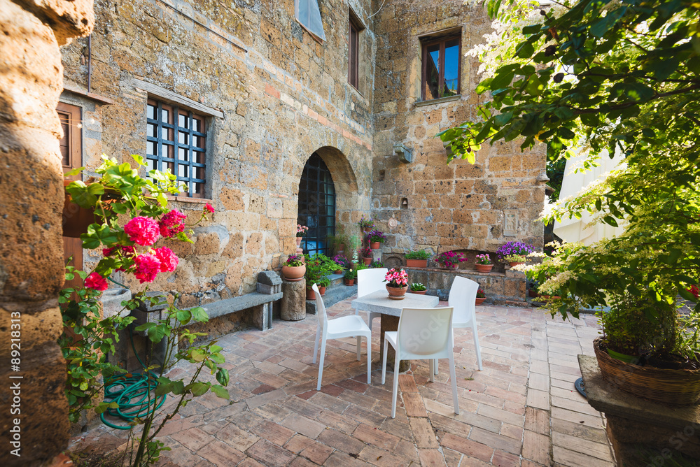 Corner with place to rest in an old Italian, Tuscan town