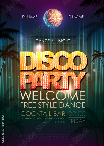 Typography Disco background. Disco party poster