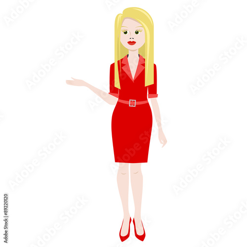 blonde woman in red