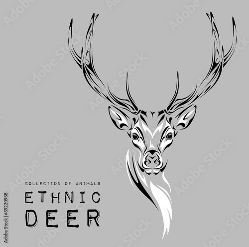 Ethnic black head of deer on the white background totem / tattoo design. Use for print, posters, t-shirts. Vector illustration
