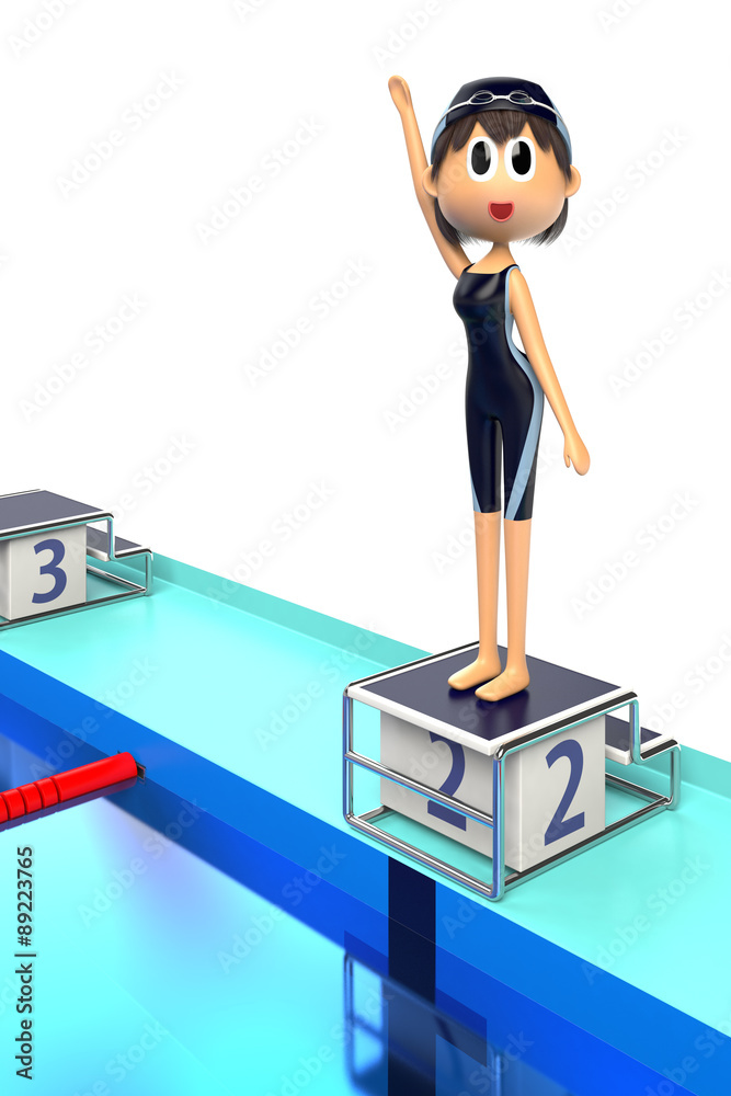 プールのスタート台に立つ競泳水着姿の女性 Stock イラスト Adobe Stock