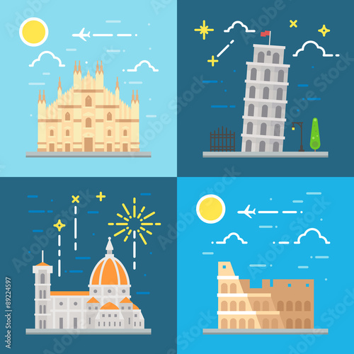 Flat design Italy landmarks set