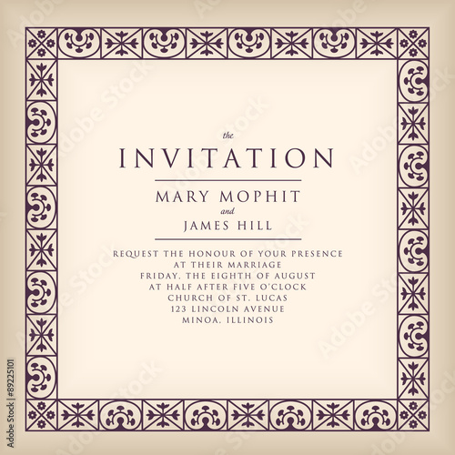 Invitation with border frame in Renaissance style. Template fram