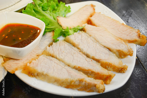 grilled pork slice served with spicy sauce