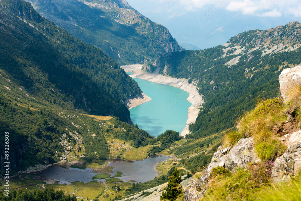 Val Ghilarda and Lago d'Arno - Lombardy Italy / Ghilarda Valley and Lake of Arno (man-made lake) seen from Campo pass. Adamello, Lombardy, Italy