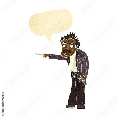 cartoon man trembling with key unlocking with speech bubble