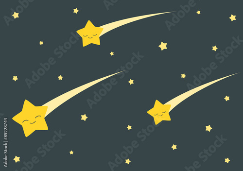 cute cartoon falling stars in the dark night vector background illustration