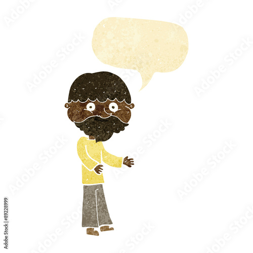 cartoon happy bearded man with speech bubble
