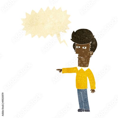 cartoon man blaming with speech bubble