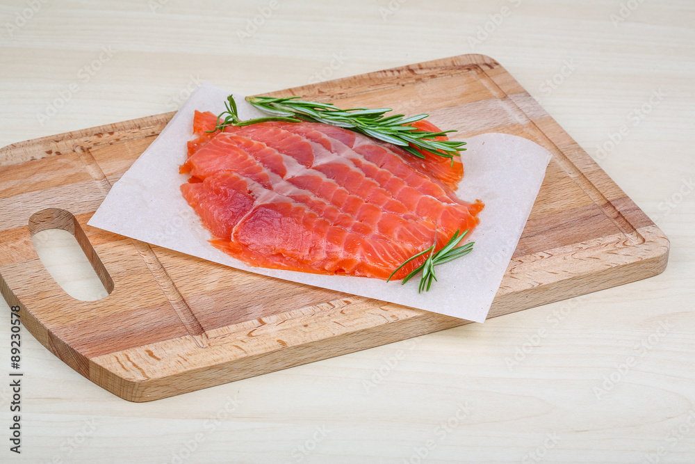 Sliced salmon