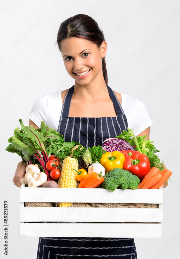 Smiling chef with fresh local organic produce Smiling chef with fresh local organic produce