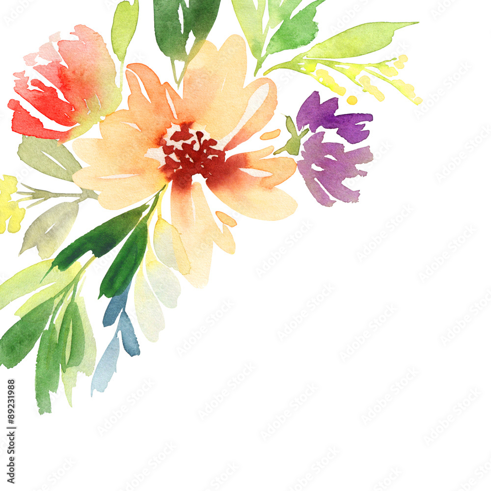 Greeting card. Watercolor flowers background