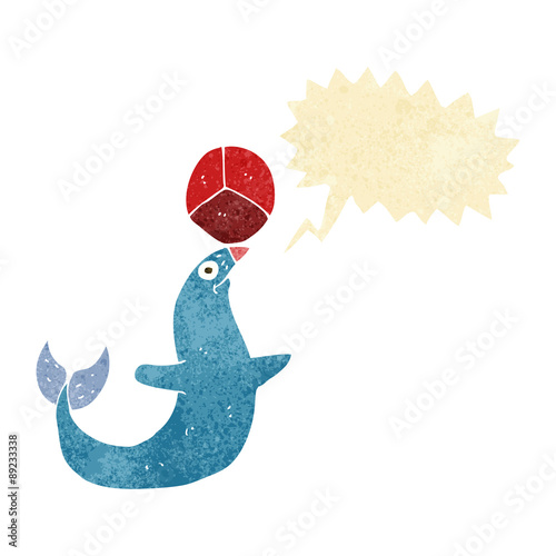 cartoon performing seal with speech bubble