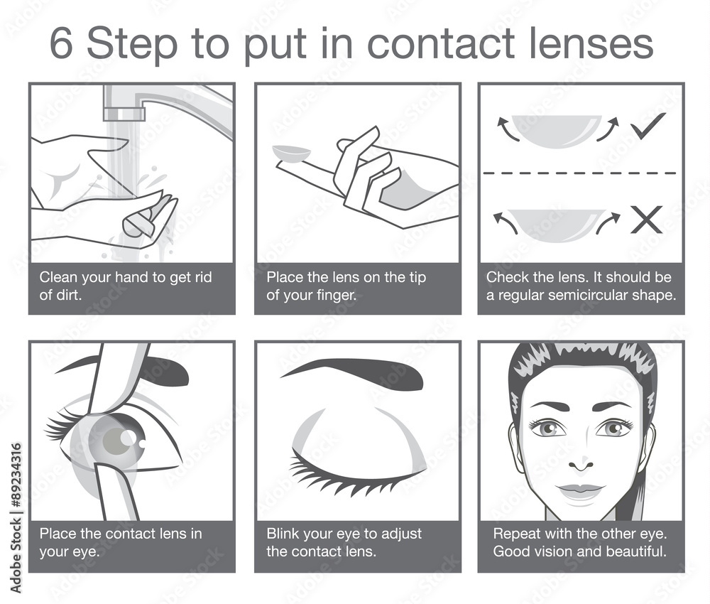 6 step to put in contact lens with monotone color design