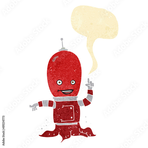 cartoon alien spaceman with speech bubble
