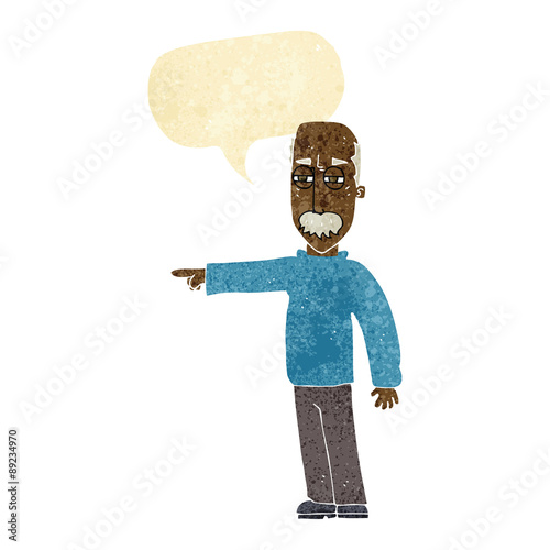 cartoon old man gesturing Get Out! with speech bubble