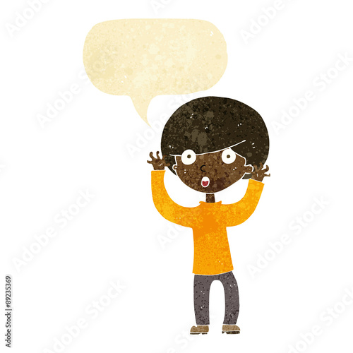 cartoon startled boy with speech bubble