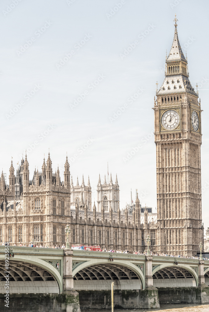 LONDON - JUNE 14, 2015: Tourists near Westminster Bridge. London