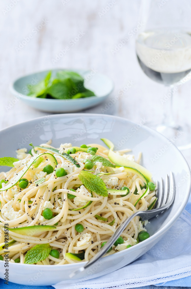 Healthy dinner pasta with fresh vegetables and herbs Healthy dinner pasta with fresh vegetables and herbs