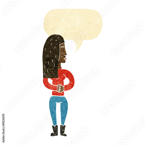 cartoon woman ignoring with speech bubble