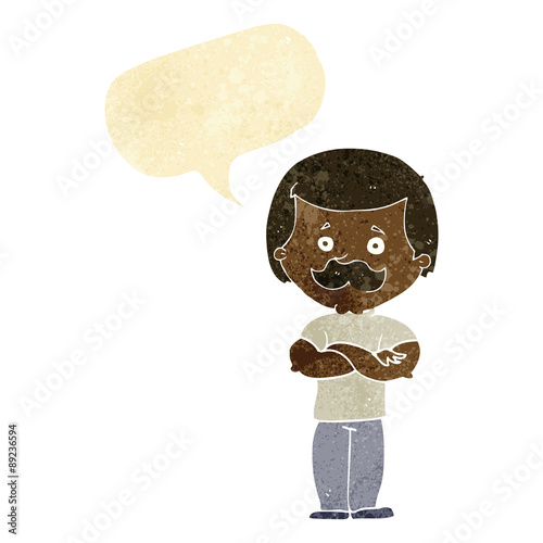 cartoon manly mustache man with speech bubble