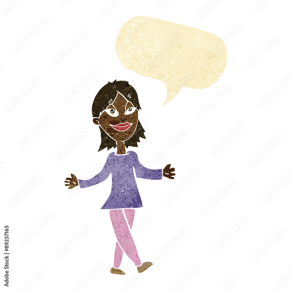 cartoon woman with no worries with speech bubble cartoon woman with no worries with speech bubble