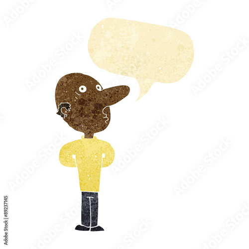 cartoon balding man with speech bubble