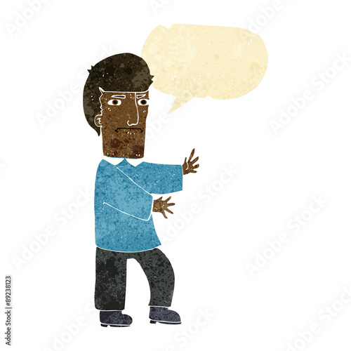 cartoon grumpy man with speech bubble