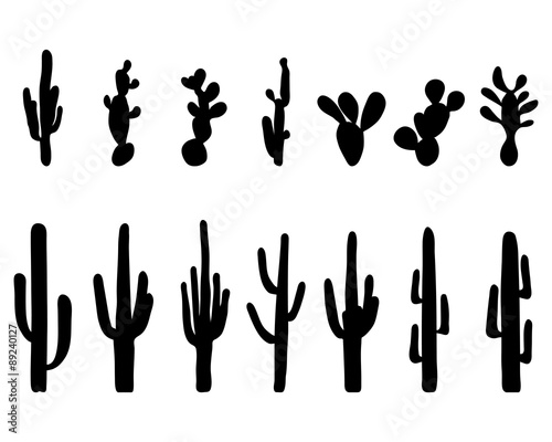 Black silhouettes of different cactus, vector