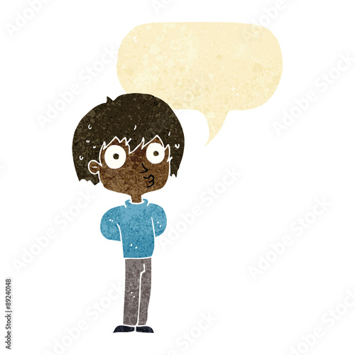 cartoon impressed boy with speech bubble