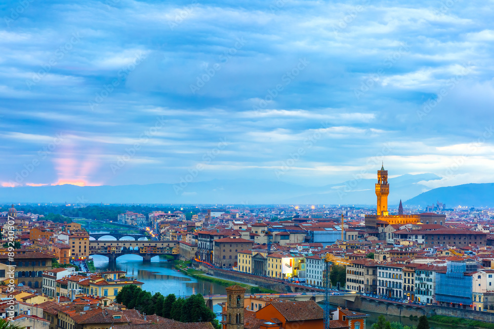Ponte Vecchio and Palazzo Vecchio, Florence, Italy