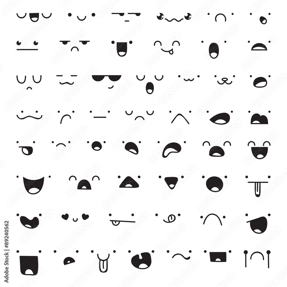 Set of 52 different pieces doddle emotions to create characters Set of 52 different pieces doddle emotions to create characters