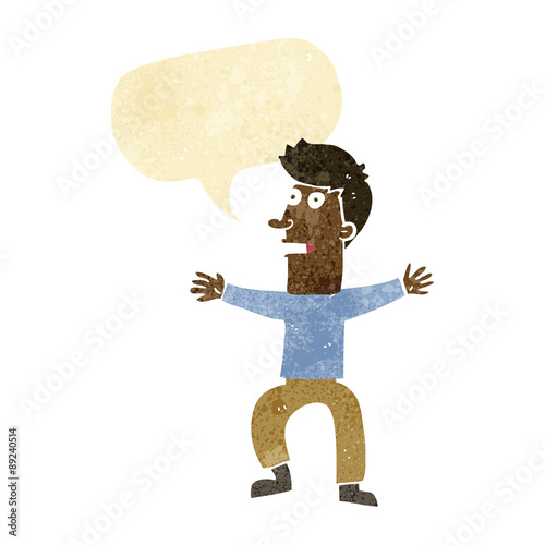 cartoon startled man with speech bubble