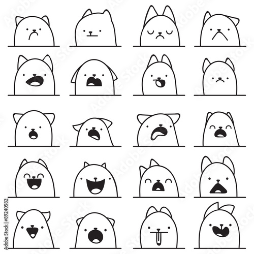 Set of 20 different emotions cat. Anime doodle design