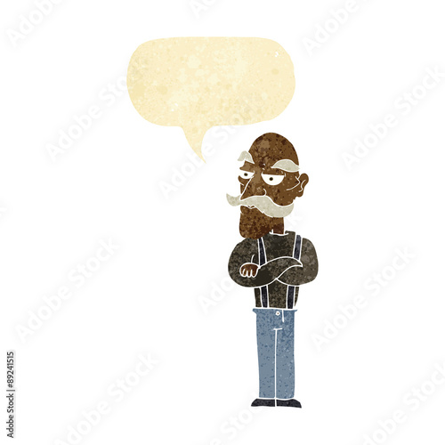 cartoon bored old man with speech bubble