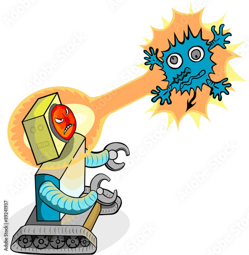 robot attack computer virus character design vector