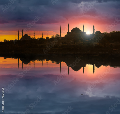 Sunset over iconic Istanbul silhouette