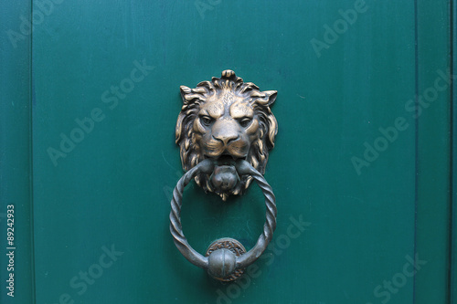 Lion head door knocker in Bruges, Belgium