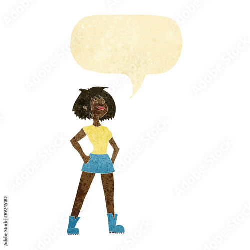 cartoon capable woman with speech bubble